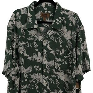 The Foundry Supply Co Mens 2XL Green Floral Viscose Short Sleeve Button Down